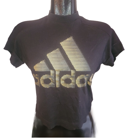 Adidas Black and Gold Logo Crop Top S - Picture 1 of 5